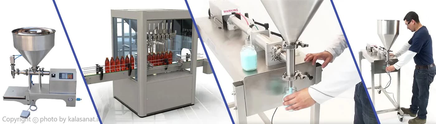 دستگاه پرکن مایعات کالاصنعت — نمای خط پرکن اتوماتیک و نیمهاتوماتیک صنعتی